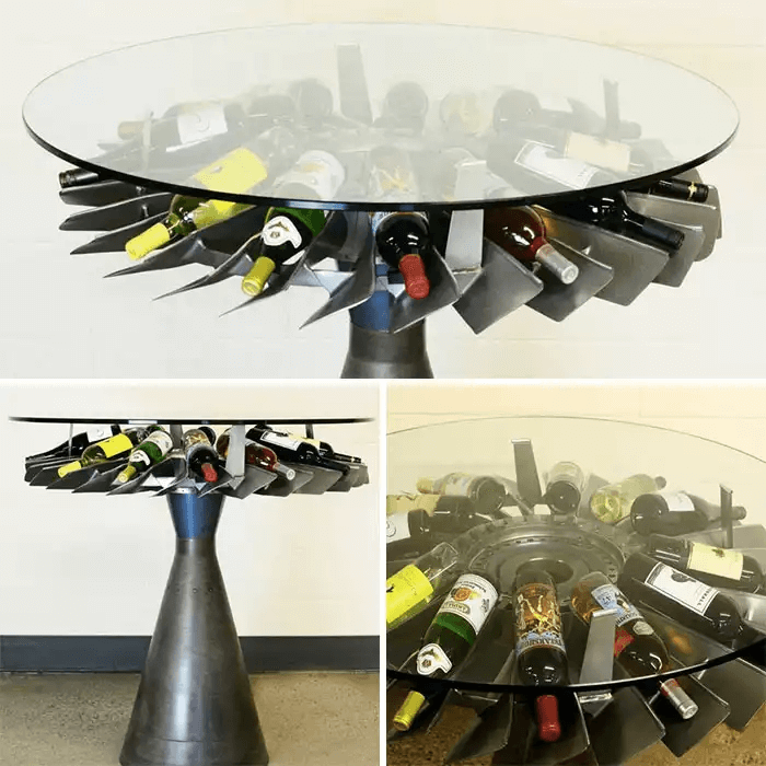飛行機の部品で作られたワインテーブル